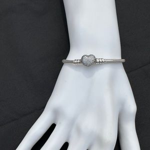 Pandora Moments Sparkling Heart Snake Chain Bracelet 6.3 inch
